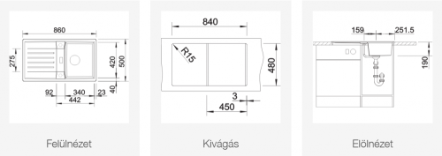 BLANCO LEXA 45 S gránit mosogató, fekete 525900