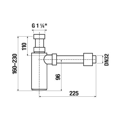 Jika Mio Style Mosdó szifon G5/4 x DN32, ABS, fekete matt H3742F07160001