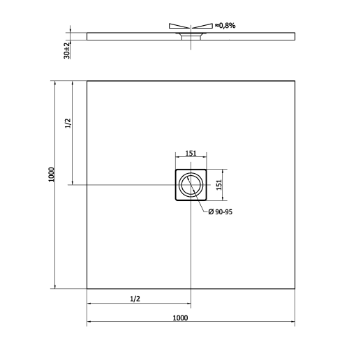 Sapho POLYSAN FLEXIA 100x100 cm öntöttmárvány zuhanytálca, matt fehér 71552MAT