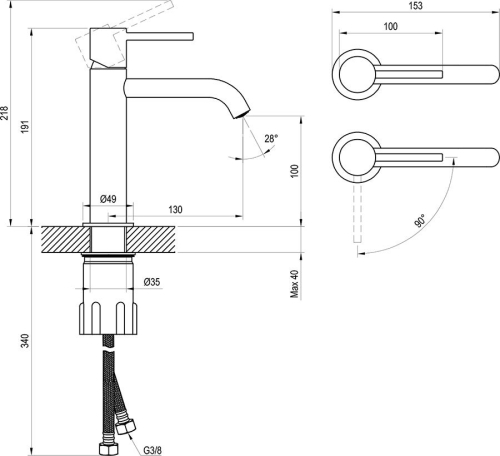 Ravak Espirit ES 012.01CR Álló mosdócsaptelep BeCool 190 mm, leeresztő nélkül - Chrome X070394
