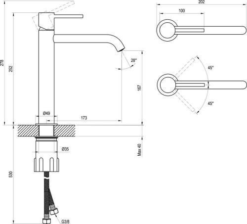 Ravak Espirit ES 014.20GB Álló mosdócsaptelep 250 mm, leeresztő nélkül - Graphite Brushed X070391