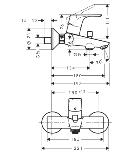 Hansgrohe Tica egykaros kádtöltő csaptelep 14419000