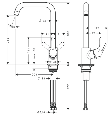 Hansgrohe Tica egykaros konyhai csaptelep 260, 14905000