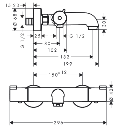 Hansgrohe Tica termosztátos kádtöltő csaptelep 13253000