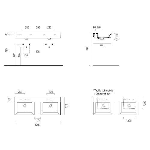 Sapho GSI KUBE X 120x47cm ExtraGlaze dupla kerámiamosdó, fehér 9425111