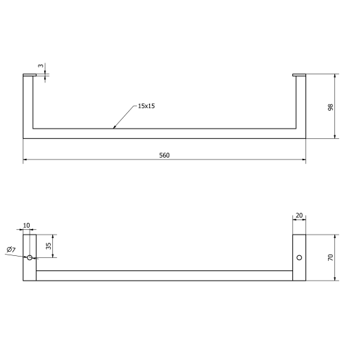 Sapho HANG 560x98mm törölközőtartó mosdóra, matt fekete HG560