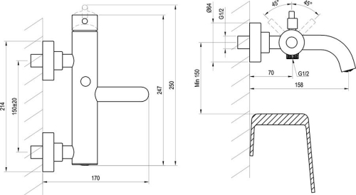 Ravak Espirit ES 022.20GB Fali kádcsaptelep zuhanyszett nélkül - Graphite Brushed X070316