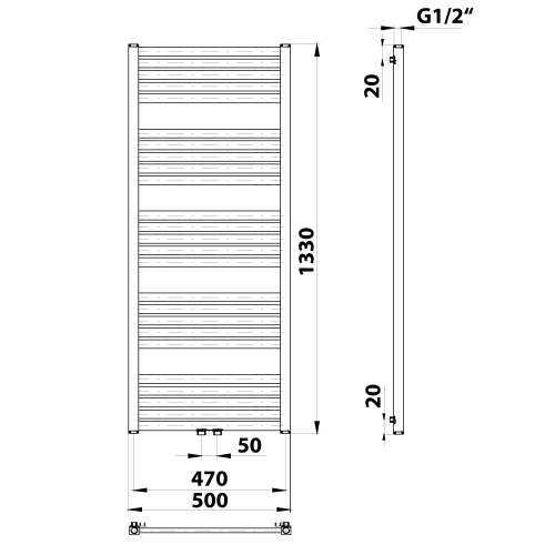 Sapho BRUCKNER GRUNT 500x1330mm fürdőszobai radiátor, fehér 600.122.4