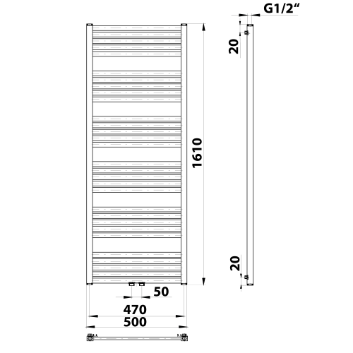 Sapho BRUCKNER GRUNT 500x1610mm fürdőszobai radiátor, fehér 600.123.4