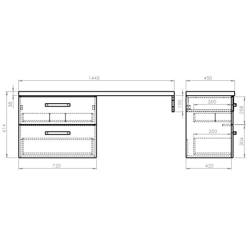 Sapho AQUALINE VEGA 144,5cm bútorszett, fehér/platina tölgy VG073-02