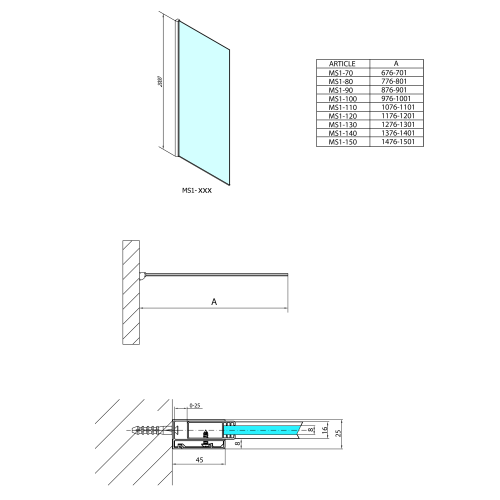 Sapho POLYSAN MODULAR 100 fix zuhanyfal, króm MS1-100