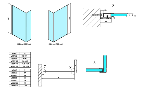 Sapho POLYSAN MODULAR 800 L típusú 2/1 fix zuhanyfal, króm MS2A-80