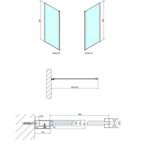 Sapho POLYSAN MODULAR 700 L típusú 2/1 fix zuhanyfal, ajtós változat, króm MS3A-70
