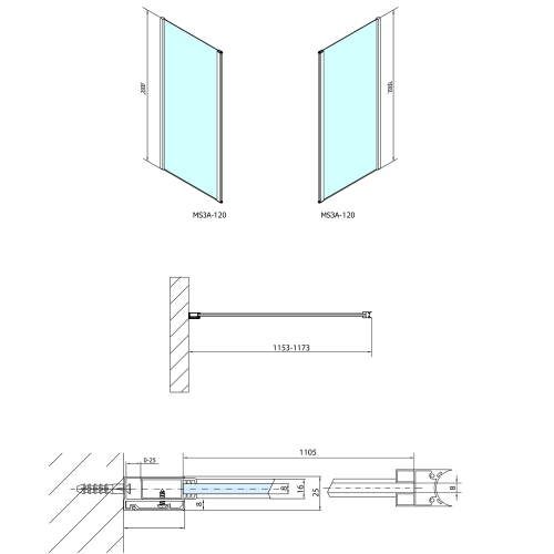 Sapho POLYSAN MODULAR 1200 L típusú 2/1 fix zuhanyfal, ajtós változat, króm MS3A-120