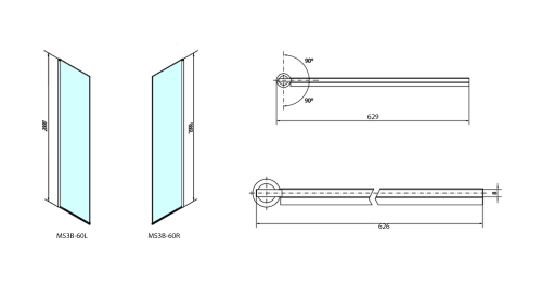 Sapho POLYSAN MODULAR 600 L típusú 2/2 nyíló zuhanyfal, ajtós változat, króm MS3B-60