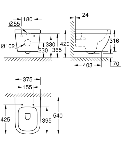 Grohe Euro Ceramic perem nélküli fali wc ülőkével 39703000