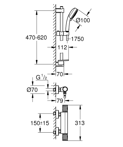 Grohe Precision Feel termosztátos zuhanycsaptelep zuhanygarnitúrával 34791000