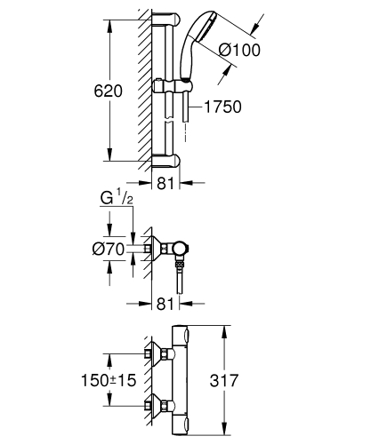 Grohe Precision Flow termosztátos zuhanycsaptelep zuhanygarnitúrával 34841000