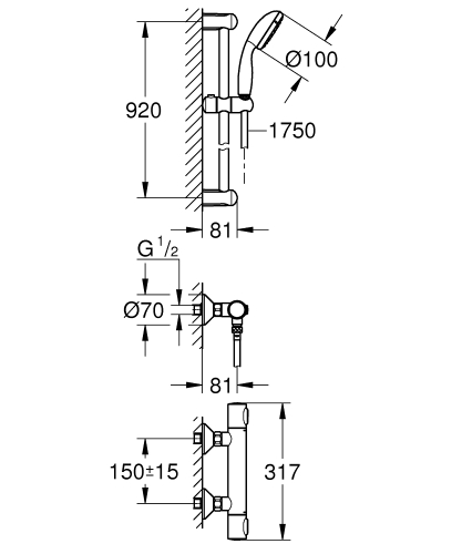 Grohe Precision Flow termosztátos zuhanycsaptelep zuhanygarnitúrával 34842000