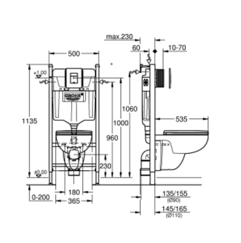 Grohe Solido Compact 5 az 1-ben WC szett, 1,13 méteres telepítési magasság 39816000