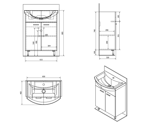 Sapho AQUALINE ZOJA 61,5x74x32,5cm mosdótartó szekrény, platina tölgy 51163