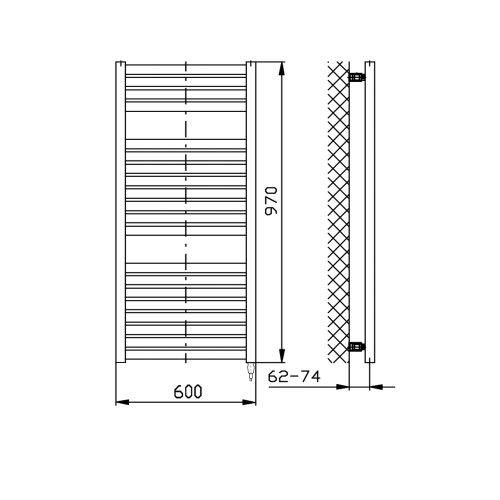 Sapho AQUALINE TONDI-E 600x970mm elektromos fürdőszobai radiátor, fehér DE460T