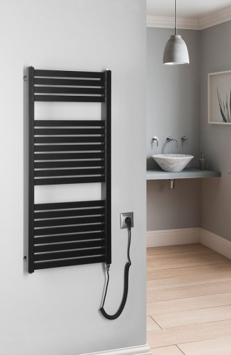 Sapho AQUALINE TONDI-E 450x970mm elektromos fürdőszobai radiátor, matt fekete DE456T