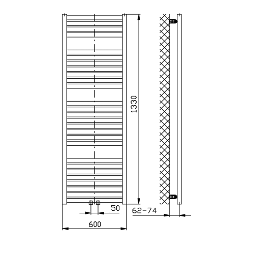 Sapho AQUALINE TONDI 600x1330mm fürdőszobai radiátor középső bekötéssel, fehér DT480T