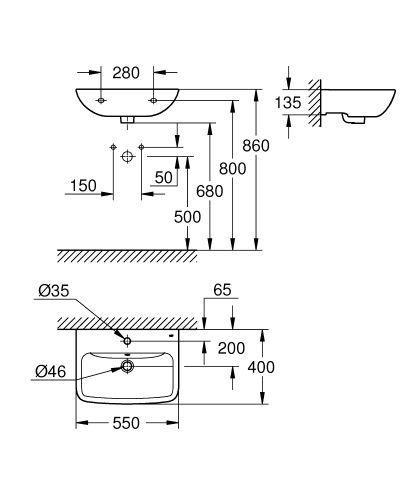 Grohe Start Edge Ceramic mosdó 55x40 cm 39949000