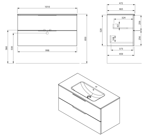 Sapho CIRASA 100 cm alsószekrény, ezüst tölgy CR100-1111
