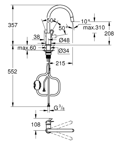 Grohe Start Loop egykaros mosogatócsap kihúzható gyöngyöztetővel 30556000