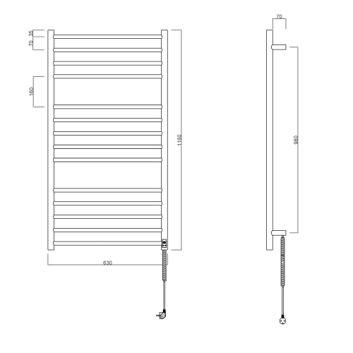 Sapho REDONDO 630x1160mm elektromos törölközőszárító radiátor időzítővel, inox ER230T