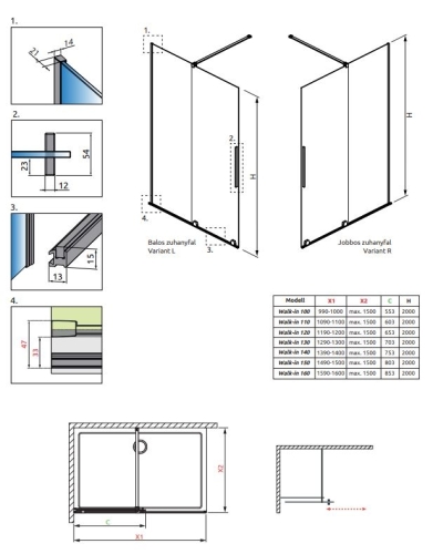 Radaway Furo Black Walk-in 110 jobb fekete zuhanyfal 10106588-54-01R, 10110544-01-01