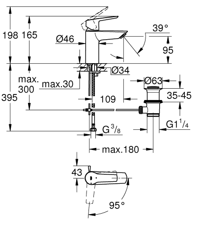 Grohe Start egykaros mosdócsaptelep S-es méret Cold Start-os 31137002