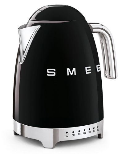 SMEG retro vízforraló hőmérséklet szabályzóval, fekete KLF04BLEU