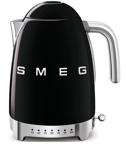 SMEG retro vízforraló hőmérséklet szabályzóval, fekete KLF04BLEU
