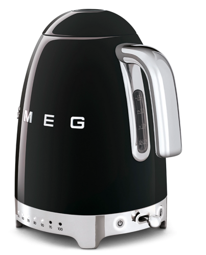 SMEG retro vízforraló hőmérséklet szabályzóval, fekete KLF04BLEU