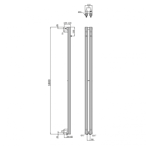 Sapho PILON 122x1800mm fürdőszobai radiátor, matt fekete IZ124