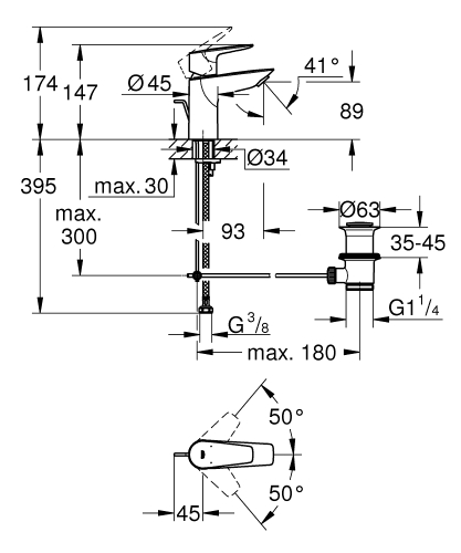 Grohe Start Edge egykaros mosdócsaptelep leeresztővel S-es méret 24196001