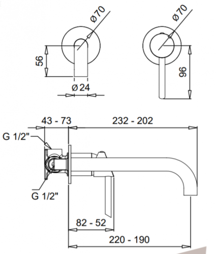 Bugnatese SMART fal alatti mosdócsaptelep 22 cm kifolyóval, matt fehér 2146OP