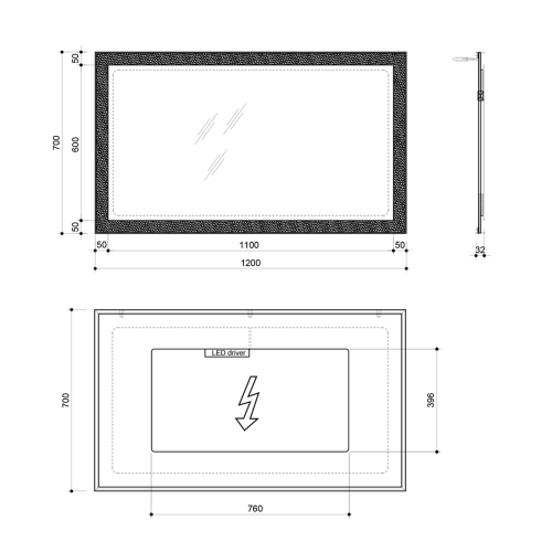 Sapho FLUT 120x70m keretes LED tükör, fehér FT120