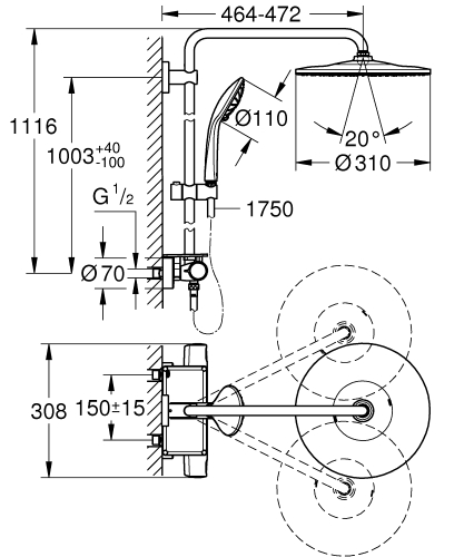 Grohe Vitalio Joy System 310 Zuhanyrendszer termosztátos csapteleppel 26401001