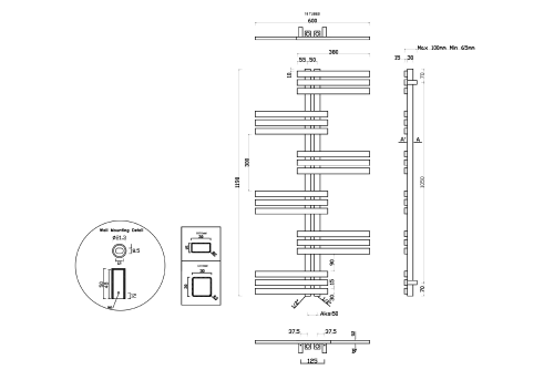 Sapho RADO 600x1190mm fürdőszobai radiátor, szálcsiszolt inox NR650