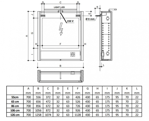 Sapho LUCIE 86x70cm tükrösszekrény LED világítással, fehér LU085-0030