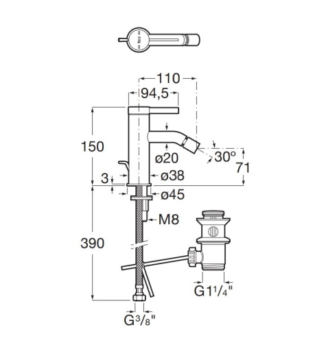 Roca Ona bidé csaptelep, króm A5A609EC00