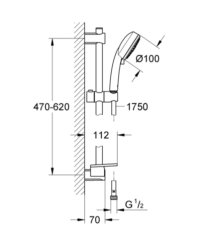 Grohe Vitalio Comfort 100 rudas zuhanygarnitúra, 3 funkciós kézizuhannyal 9.5 liter/perc 26096000