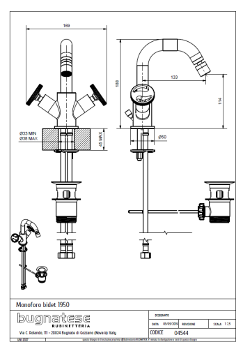 Bugnatese MILLENOVECINQUANTA bidet csaptelep leeresztővel, fényes foszforszürke 4544NF
