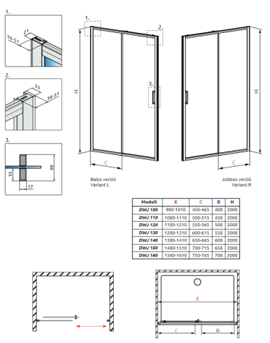 Radaway Premium Pro Black DWJ fekete zuhanyajtó jobbos, 130 cm 1014130-54-01R