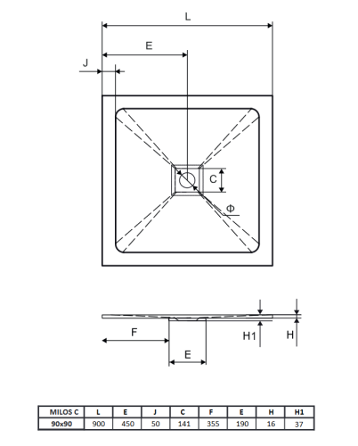 Radaway Milos C lapos szögletes kompozit zuhanytálca 90x90 cm cappuccino BREX.1502.090.090.CAN