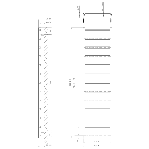 Sapho METRO LIGHT 400x1500mm fürdőszobai radiátor, matt fekete IR447TB